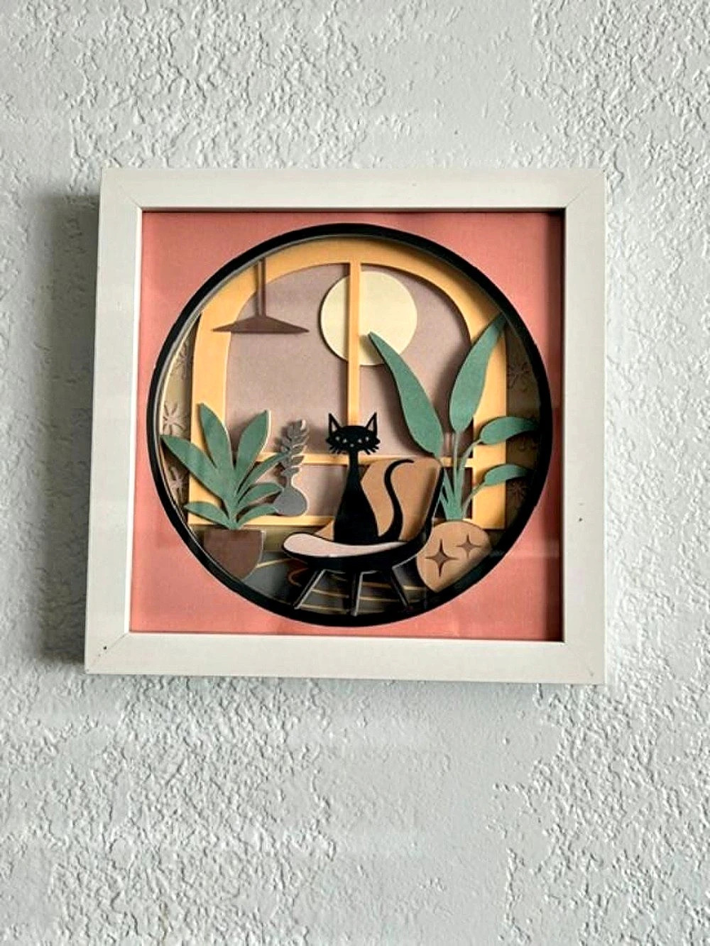 Cat Sitting by Window Layered Paper Shadow Box